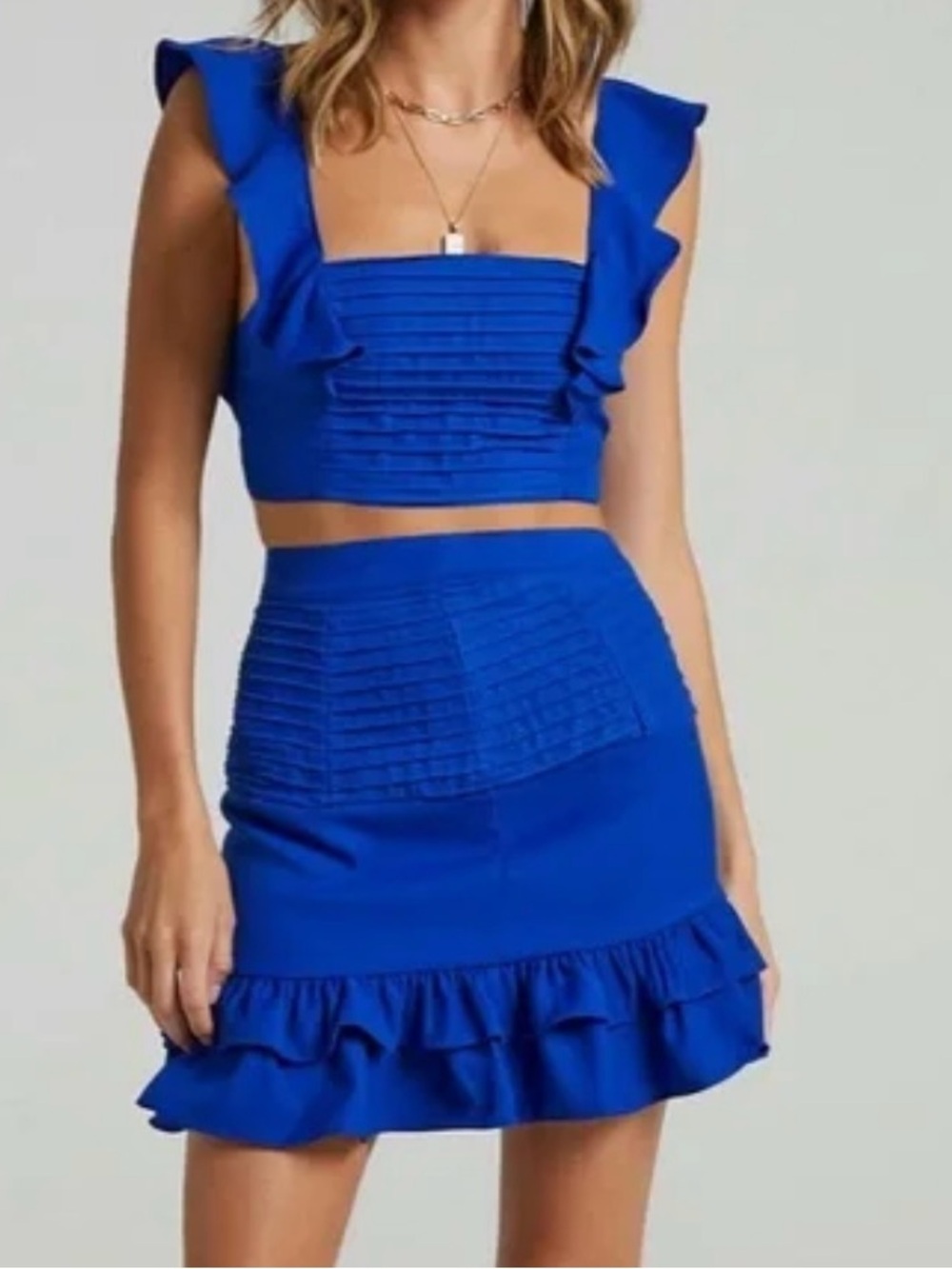 Showpo Electric Blue Ruffle Mini Skirt Set